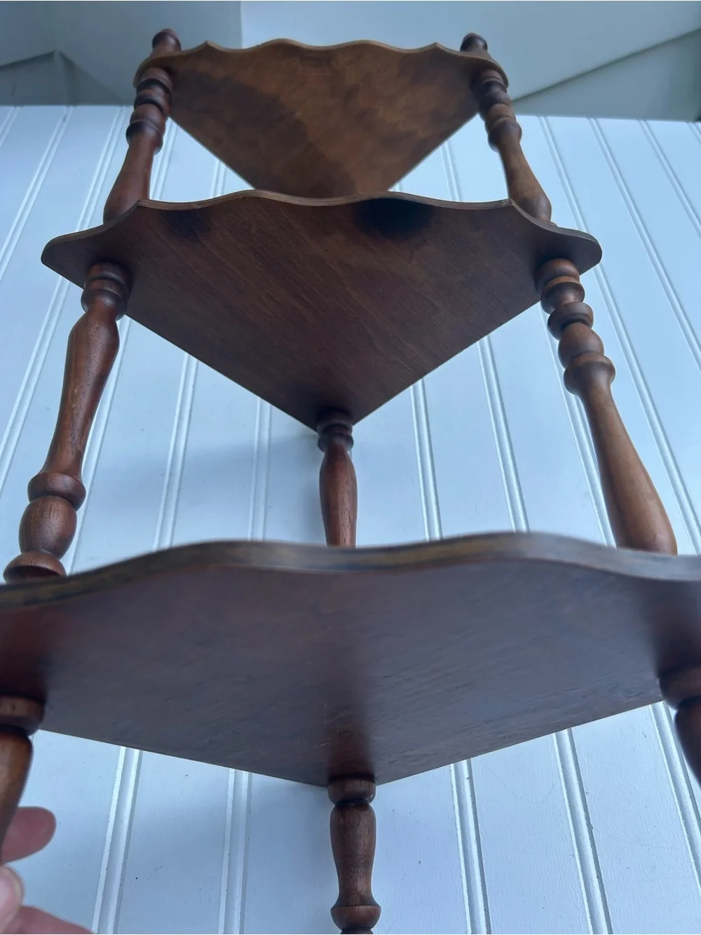 Vintage Shelf Three-Tier Wooden Corner Shelf Brown Spindle Cottagecore 9x22